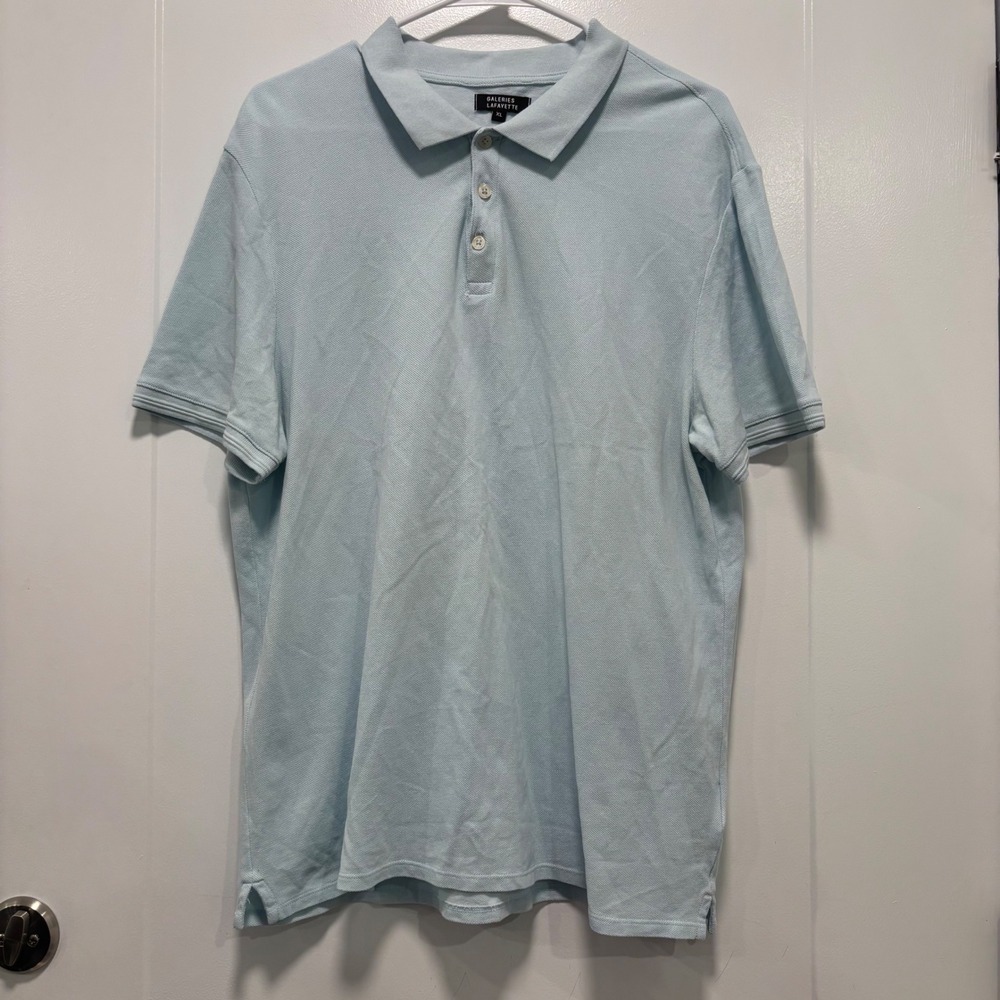 Galeries Lafayette Mens XL Light Blue Cotton Pique Short Sleeve Polo Shirt